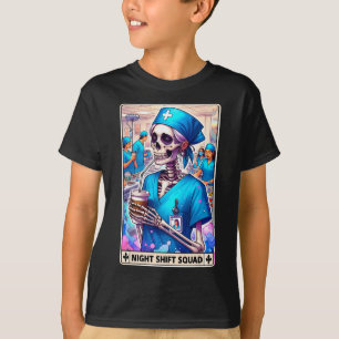 T-shirt Skeleton Funny Tarot Card Nuit Shift Squad Hallow