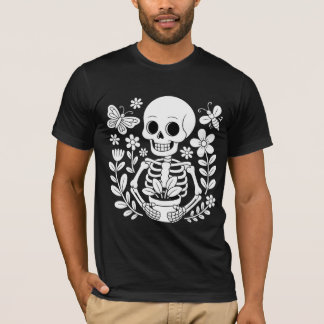 T-shirt Skeleton Gardener Art Whimsical Flower Pot 