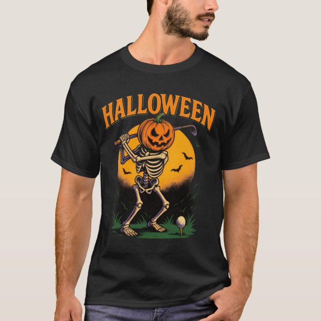 T-shirt Skeleton Golfer Halloween Design (Devant)