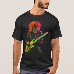 T-shirt Skeleton Graphic Tee Jouer Guitar Rock Band Hall