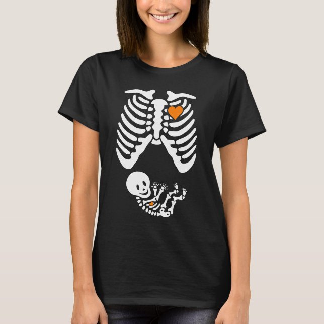 T-shirt Skeleton Grossesse Faire-part XRay Halloween Cos (Devant)