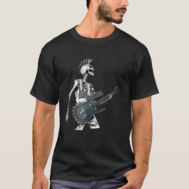 T-shirt Skeleton Guitariste Rock Roll Guitare Guy Music Ba (Devant)