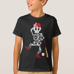 T-shirt Skeleton Halloween Drôle Skeleton Baseball Jouer