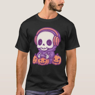 T-shirt Skeleton Halloween Skull Gamer Spooky Pumpkin game