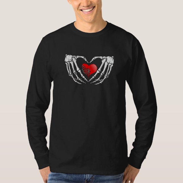 T-shirt Skeleton Hand Heart Sign Bones Costume Love Skull  (Devant)
