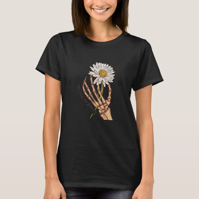 T-shirt Skeleton Hand with Daisy Flower (Devant)