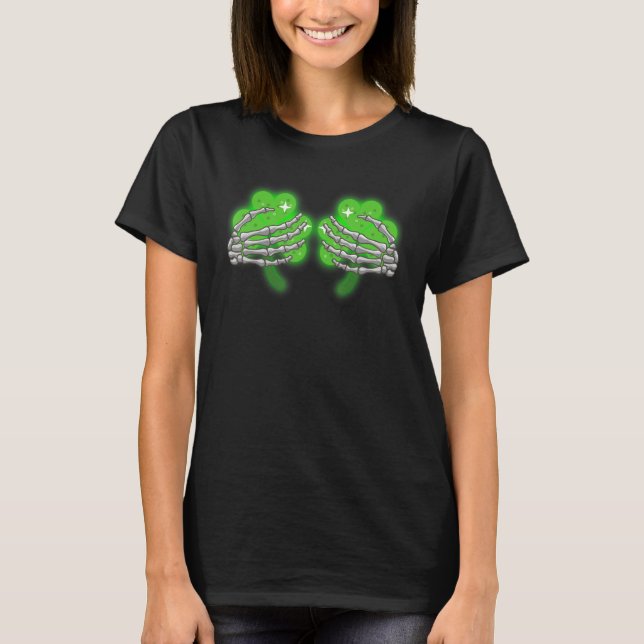T-shirt Skeleton Hands Lucky Shamrock Happy St Patricks Da (Devant)