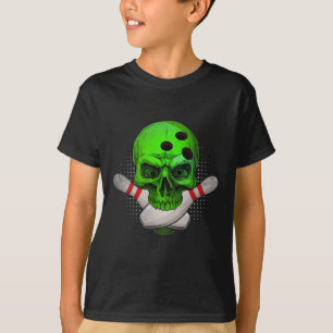 T-shirt Skeleton Head Skull Bowling Ball Et Pins Happy Ha