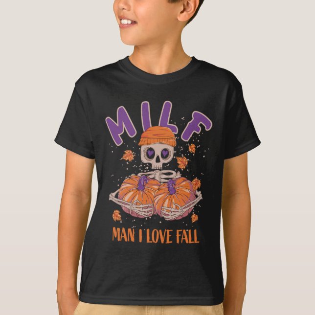 T-shirt Skeleton Man I Love Fall Fun Skeleton Citrouille H (Devant)