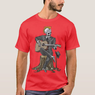 T-shirt Skeleton Play Guitar Guy Spooky Halloween Rock Ban