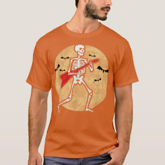 T-shirt Skeleton Playing Guitar Rock Moon Halloween Music 