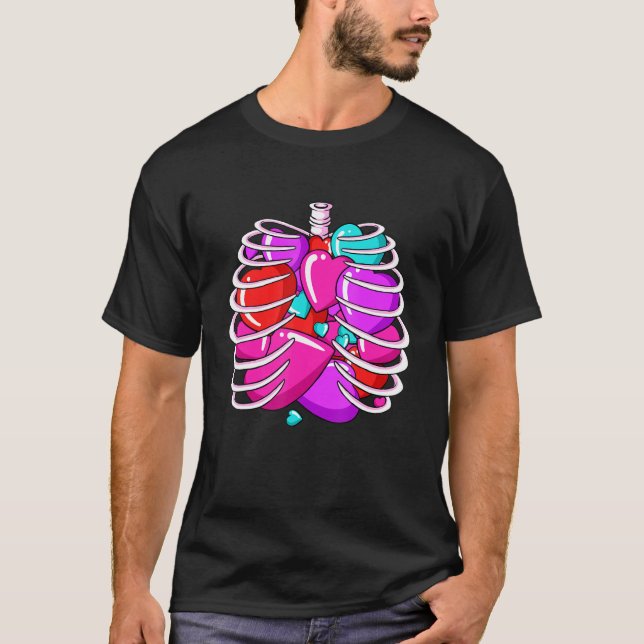 T-shirt Skeleton Rib Cage Coeur Valentines Jour mignonne A (Devant)