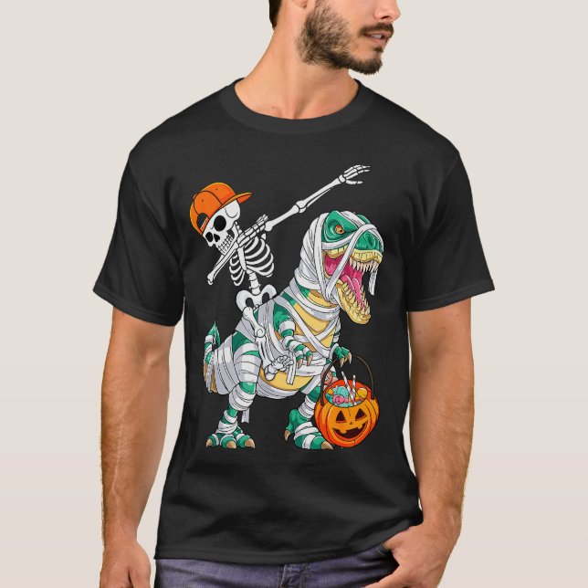 T-shirt Skeleton Riding Dancing Dab Dinosaur T Rex Hallowe (Devant)