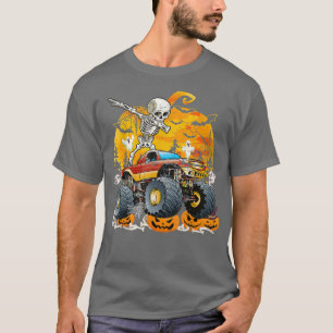 T-shirt Skeleton Riding Monster Truck Pumkin Halloween