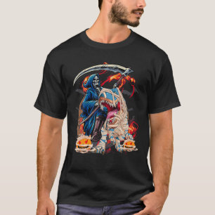 T-shirt Skeleton Riding Mummy Dinosaur T Rex Halloween Fun
