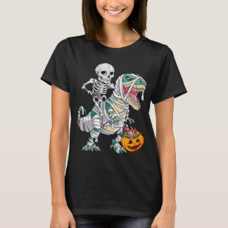 T-shirt Skeleton Riding Mummy Dinosaur T rex Halloween Kid