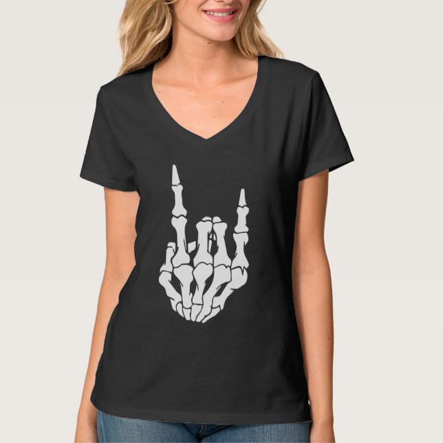 T-shirt Skeleton Rock Hand Sign Guitar Pick Guitarists Gui (Devant)