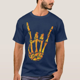 T-shirt Skeleton Rock Mains Lazy Costume Halloween Cool Bo
