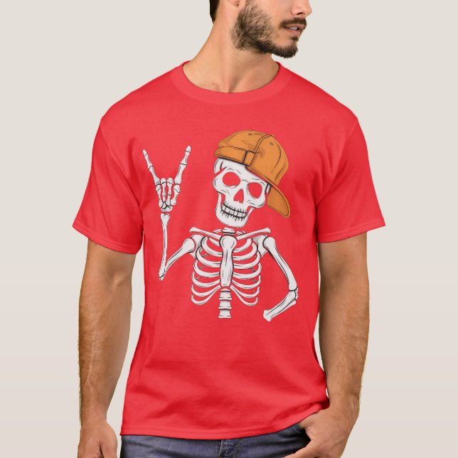 T-shirt Skeleton Rocker Women Men Boys Punk Rocker Long Sl (Devant)