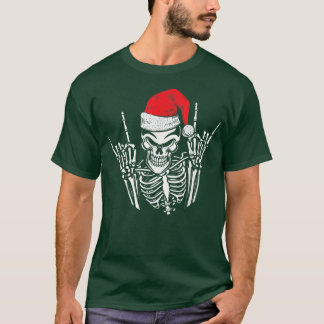 T-shirt Skeleton Santa Hat Rock Et Cool À Main Roulette Ch