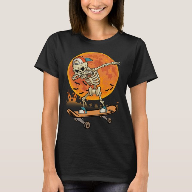 T-shirt Skeleton Skateboard Dabbing  Halloween Costume Gif (Devant)