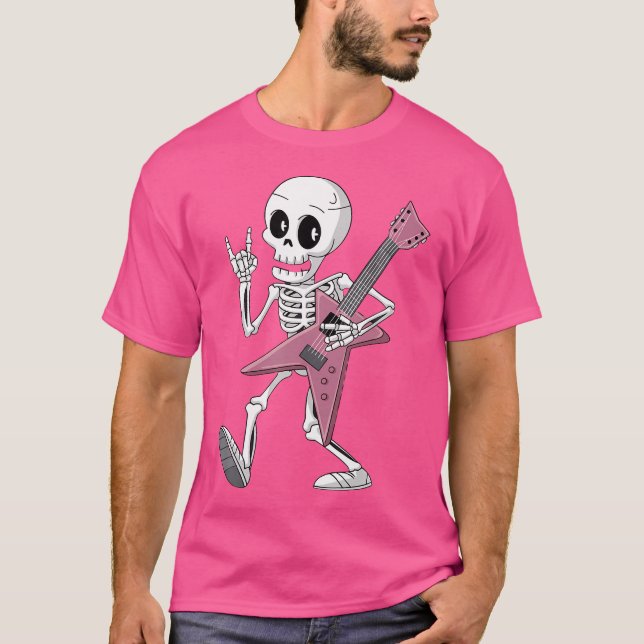 T-shirt Skeleton Skull Guitar Rock Sur Heaved Metal Devil  (Devant)
