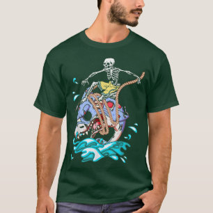T-shirt Skeleton Surf équitation Zombies Shark Funny Skele