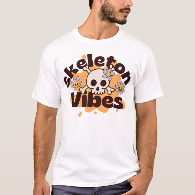 T-shirt Skeleton Vibes mignonne Design crâne (Devant)
