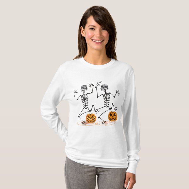 T-shirt Skeletons d'Halloween et Jack O Lanterns (Devant entier)