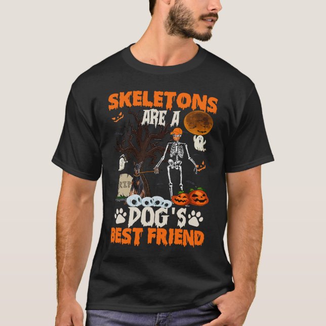 T-shirt Skeletons Dobermann Est Amis Drôle Halloween Cos (Devant)
