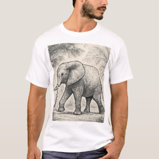 T-shirt Sketch des éléphants à pied - Style d'art naturel