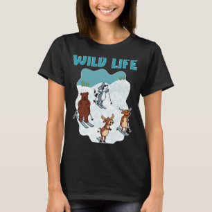 T-shirt Ski De Neige Avec Cerf Raccoon Moose Bear Skier