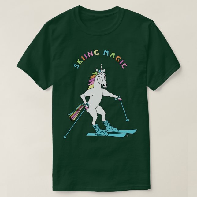 T-shirt Ski Magic Unicorn Outline (Design devant)
