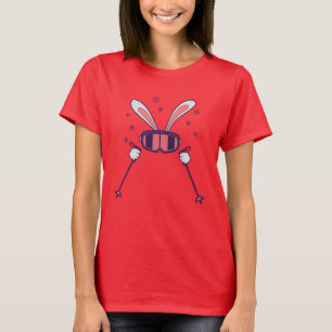 T-shirt Ski Rabbit avec bâtons de ski et lunettes de ski