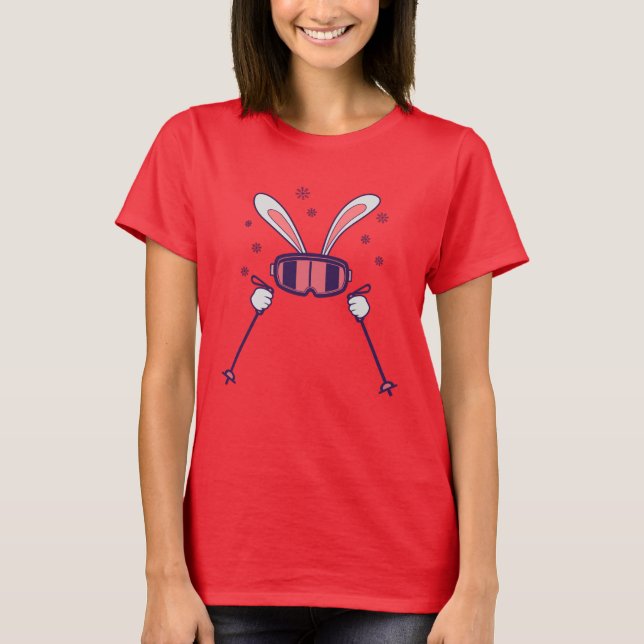 T-shirt Ski Rabbit avec bâtons de ski et lunettes de ski (Devant)
