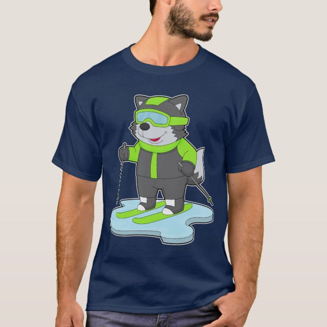 T-shirt Ski Wolf Skier Sports d'hiver (Devant)