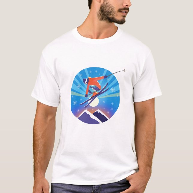 T-shirt Skier Dans Le Ciel Nocturne Neige (Devant)