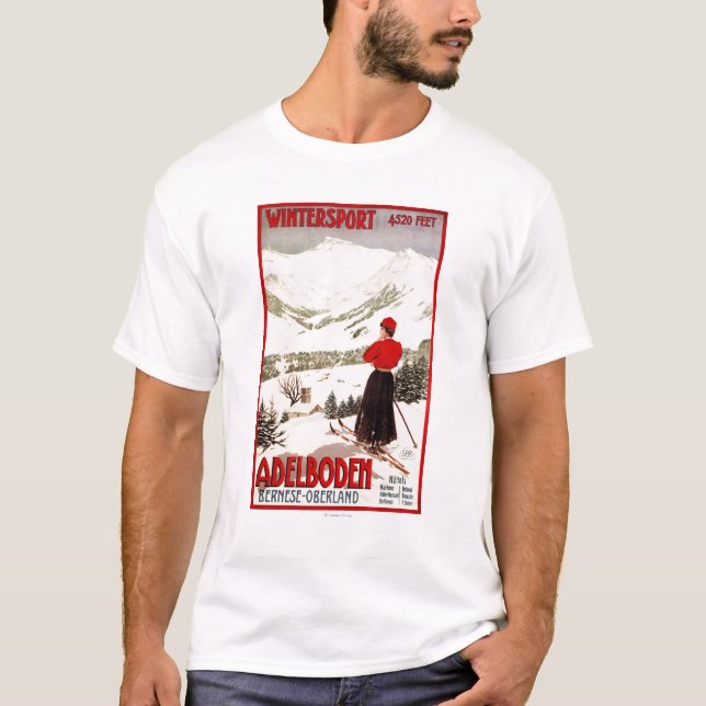 T-shirt Skieur de femme donnant sur l'affiche d'Adelboden (Devant)