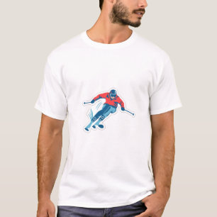 T-shirt Skieur dynamique dans un design de sticker rétro