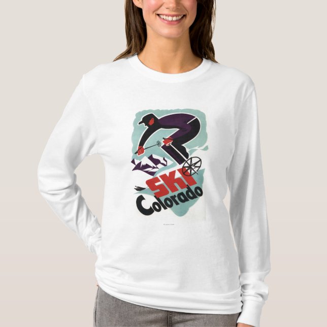 T-shirt Skieur noir et par pourpre vêtu (Devant)