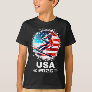 T-shirt Skieuse Équipe de Ski Usa 2026 Ski Drapeau América