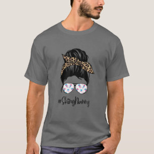 T-shirt Skiing Nanny Messy Cheveux Bun Leopard Femmes Mère