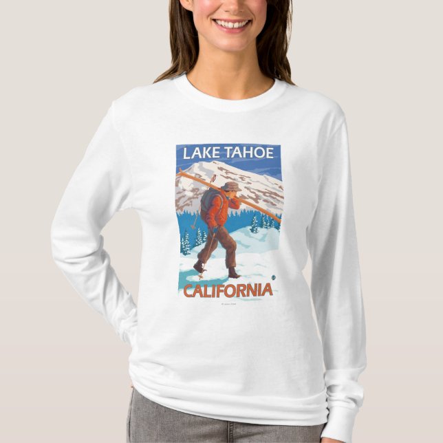 T-shirt Skis de transport de neige de skieur - le lac (Devant)