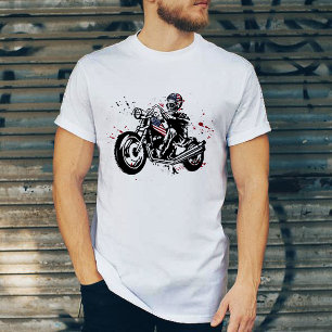 T-shirt Skull Biker avec casque de drapeau américa
