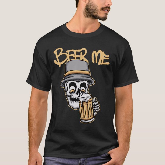 T-shirt Skull Drinking Beer streetwear  (Devant)