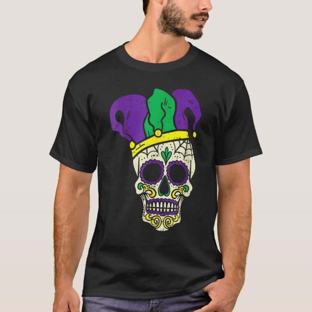 T-shirt Skull Funny Mardi Gras New Orleans Carnival Men Bo (Devant)