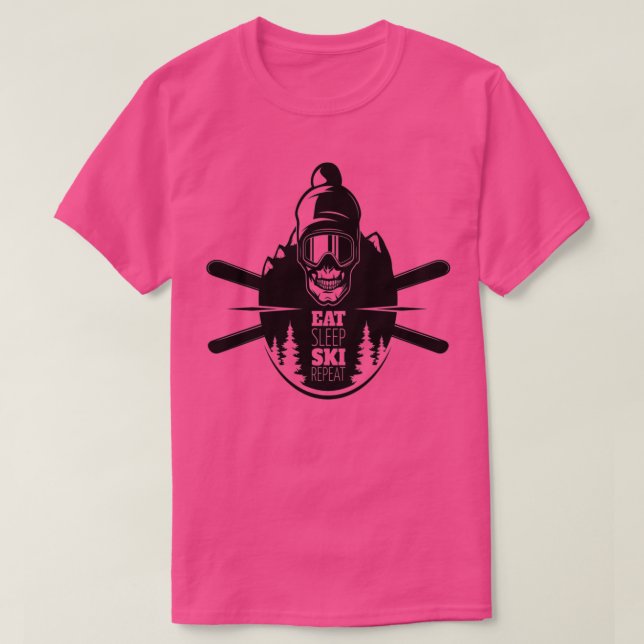 T-shirt Skull Skier Mange Sommeil Ski Répéter Cadeau (Design devant)