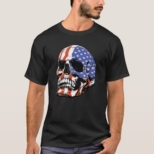 T-shirt Skull USA Flag America (Devant)