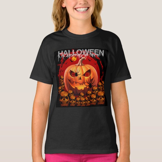T-shirt SKULLS citrouilles SKELETON HALLOWEEN (Devant)