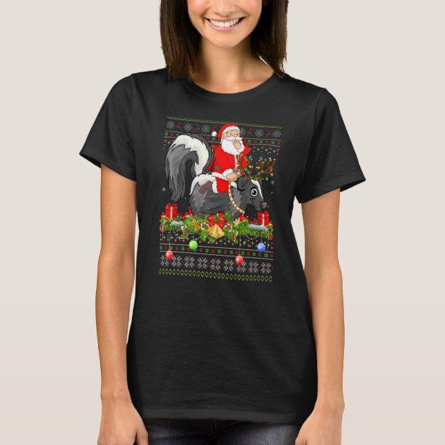 T-shirt Skunk  Ugly Santa Riding Skunk Christmas (Devant)